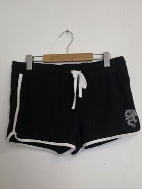 Refuge Athletics Black - Small White Dragon Print - Dolphin Shorts - Y2K